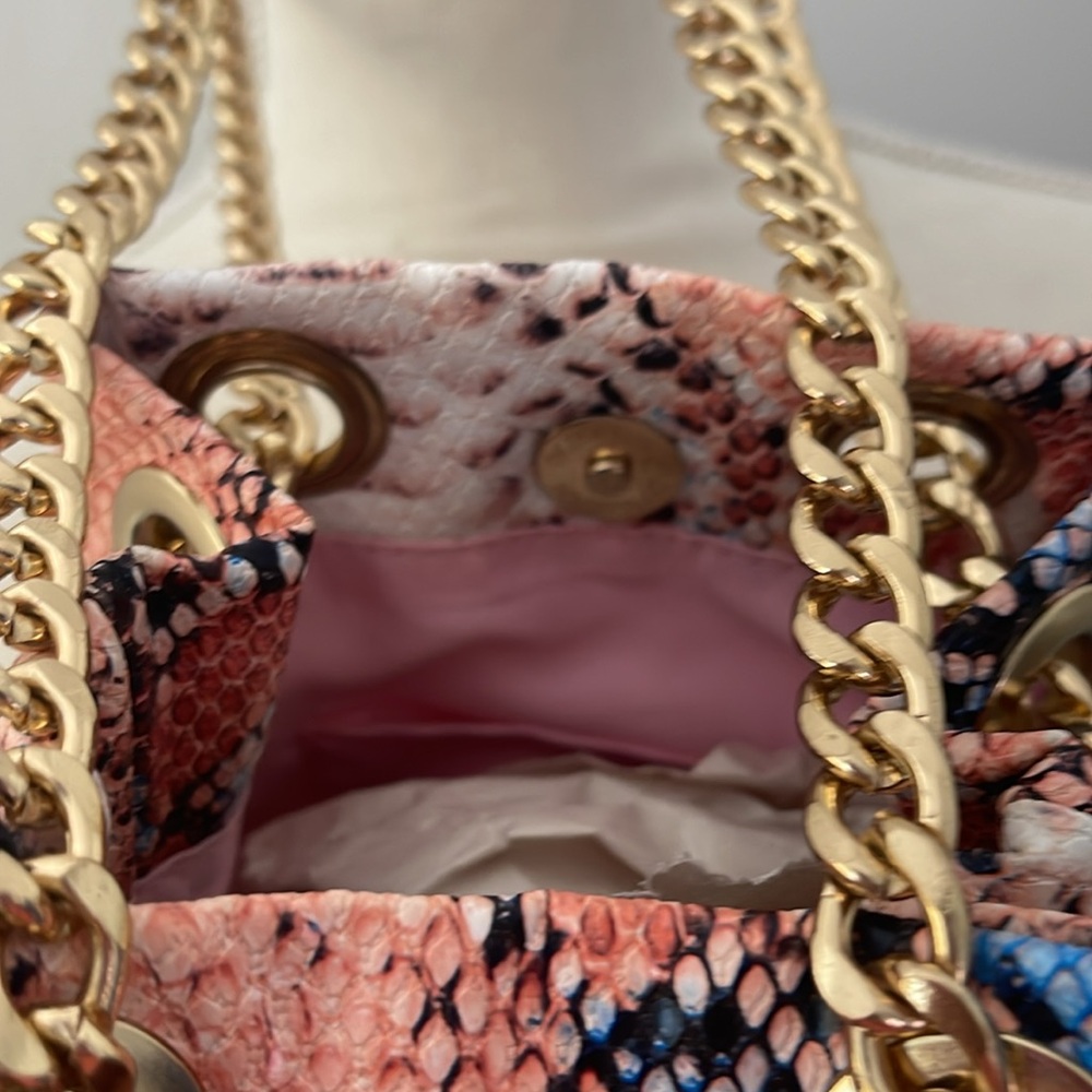 Peach,Blue And Black Python Draw String Mini Bag - image 6